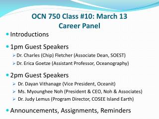 OCN 750 Class #10: March 13 Career Panel