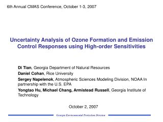 Di Tian , Georgia Department of Natural Resources Daniel Cohan , Rice University