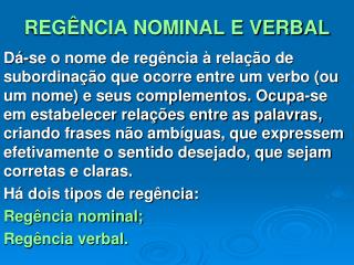 REGÊNCIA NOMINAL E VERBAL