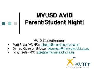 MVUSD AVID Parent/Student Night!