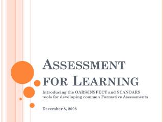 Assessment for Learning