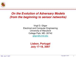 On the Evolution of Adversary Models (from the beginning to sensor networks)