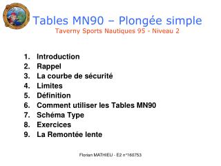 Tables MN90 – Plongée simple Taverny Sports Nautiques 95 - Niveau 2