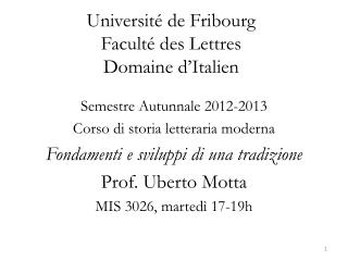 Université de Fribourg Faculté des Lettres Domaine d’Italien