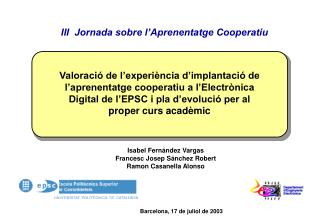 Isabel Fernández Vargas Francesc Josep Sánchez Robert Ramon Casanella Alonso