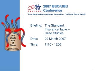 Briefing:	The Standard Insurance Table – Case Studies Date:	20 March 2007 Time:	1110 - 1200