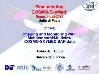 Final meeting COSMO/SkyMed: Roma, 14/12/2012 Unità di Pavia
