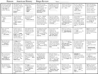 Hansen	American History 	Bingo Review Names _______________