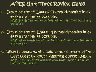 APES Unit Three Review Game