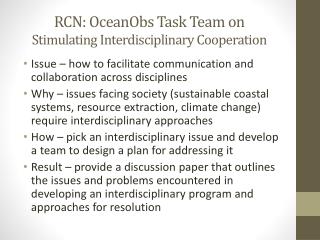 RCN: OceanObs Task Team on Stimulating Interdisciplinary Cooperation