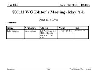 802.11 WG Editor’s Meeting (May ‘14)