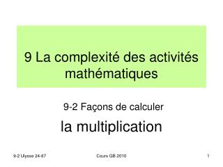 9 La complexité des activités mathématiques