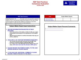 Subject Matter Expert Input Instructions: PROVIDE INFORMATION REQUESTED IN TABLE PROVIDED: