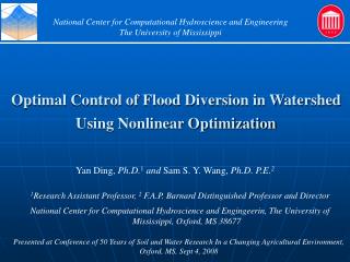 Optimal Control of Flood Diversion in Watershed Using Nonlinear Optimization