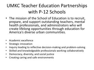 UMKC Teacher Education Partnerships with P-12 Schools