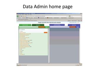 Data Admin home page