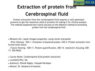 Extraction of protein from Cerebrospinal fluid