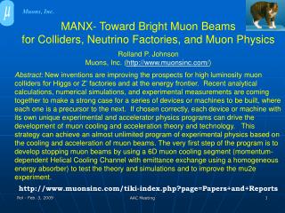 MANX- Toward Bright Muon Beams for Colliders, Neutrino Factories, and Muon Physics