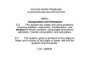 MATH Computation and Estimation