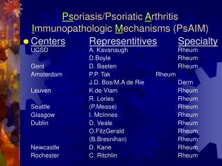 Ps oriasis/Psoriatic A rthritis I mmunopathologic M echanisms (PsAIM)