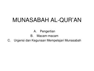 MUNASABAH AL-QUR’AN