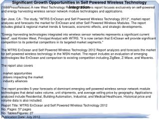 Significant Growth Opportunities in Self Powered Wireless Te