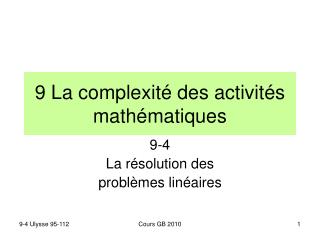 9 La complexité des activités mathématiques