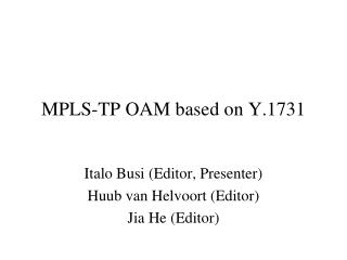 MPLS-TP OAM based on Y.1731