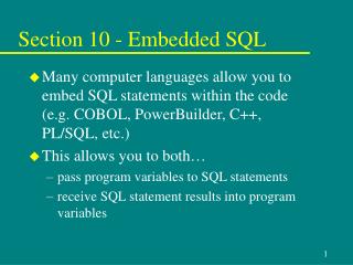 Section 10 - Embedded SQL
