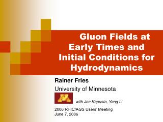Gluon Fields at Early Times and Initial Conditions for Hydrodynamics