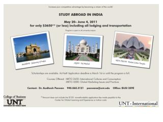 Study Abroad – India: MKTG 2650 (Int. Cultures &amp; Cons.) or