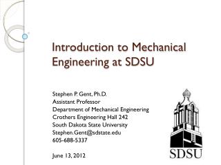 Introduction to Mechanical Engineering at SDSU