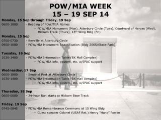 POW/MIA WEEK 15 – 19 SEP 14