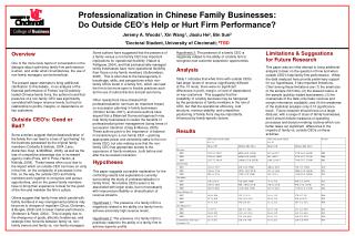 Professionalization in Chinese Family Businesses: Do Outside CEO’s Help or Hurt Firm Performance?