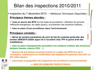Inspection du 7 décembre 2010 : « Meilleures Techniques Disponibles »