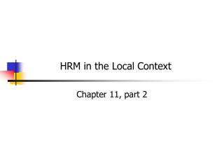 HRM in the Local Context