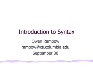 Introduction to Syntax