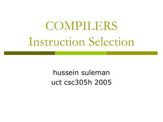 COMPILERS Instruction Selection