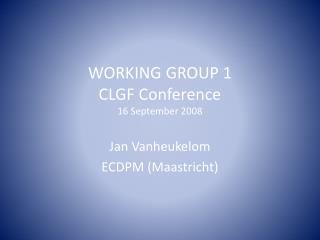 WORKING GROUP 1 CLGF Conference 16 September 2008