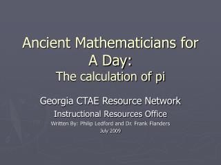 Ancient Mathematicians for A Day: The calculation of pi