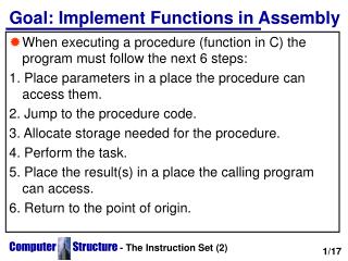 Goal: Implement Functions in Assembly