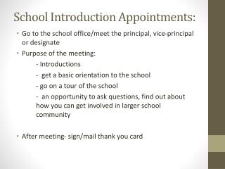 School Introduction Appointments: