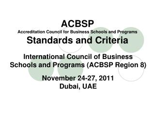 ACBSP Accreditation Council for Business Schools and Programs Standards and Criteria