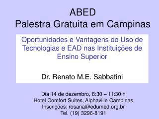 ABED Palestra Gratuita em Campinas