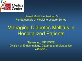 Some Factors Destabilizing Glucose Control during Hospitalization