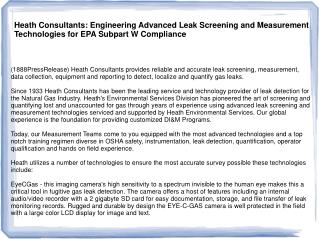 Heath Consultants: Engineering Advanced Leak Screening and M