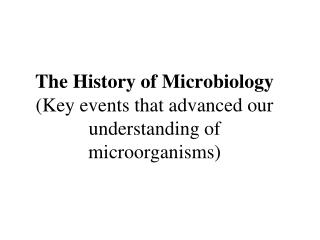 The History of Microbiology (Key events that advanced our understanding of microorganisms)