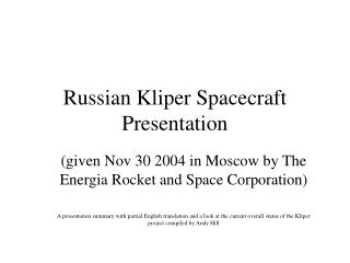 Russian Kliper Spacecraft Presentation