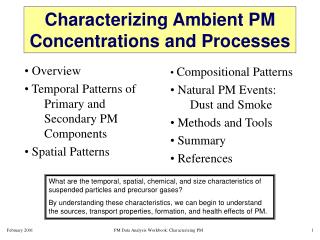 Characterizing Ambient PM Concentrations and Processes