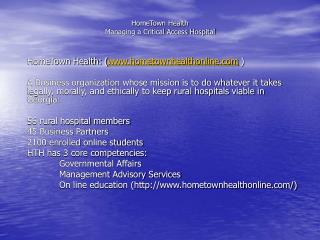 HomeTown Health Managing a Critical Access Hospital